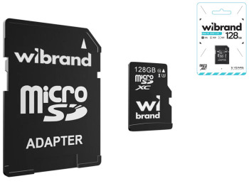 Карта Пам'яті Wibrand мicroSDHC 128gb UHS-1 10 Class & Adapter Колір Чорний