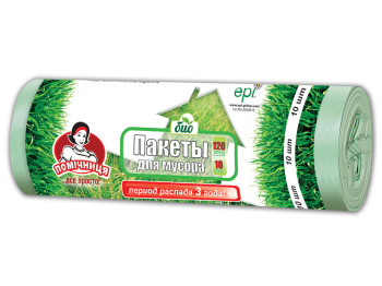 Мусорные пакеты Bio ТМ "Помічниця" 120л 10шт, LDPE, 70см х 110см, зеленые