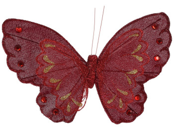 Декоративний метелик на кліпсі, 21см, колір – червоний