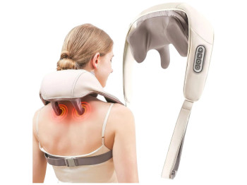 Массажер для шеи и плеч, беспроводной, 5D, с подогревом, цвет бежевый