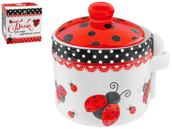 Банка для меда с деревянной ложкой Божья коровка 12х10,4х11,5см 400мл