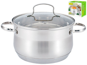 Кастрюля со стеклянной крышкой Maestro нержавеющая сталь, все типы плит D24см 6,5л