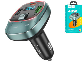 Модулятор Hoco E76 Pole PD48W+QC3.0 car BT FM transmitter Колір Сiрий