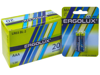 Батарейка алкалиновая Ergolux Alkaline, 1,5V, AAA, LR03 (цена за блистер 2шт)