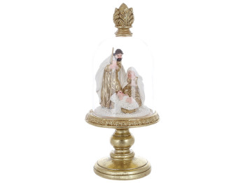 Вертеп Різдвяний під скляним ковпаком, 21,8см, колір золото з білим