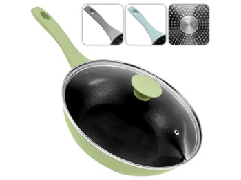 Сковорода ВОК литая мрамор Megastone, инд.дно, с крышкой, 26x7,5см