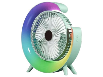 Вентилятор настольный, аккумуляторный, с RGB подсветкой, USB, пластик, 235×235×50мм, цвет мятный