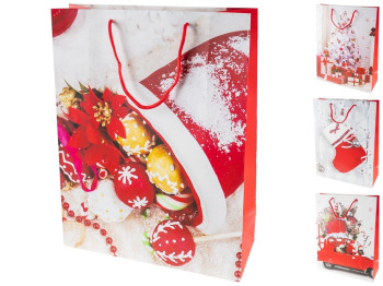 Пакет новогодний бумажный M Red New Year 26х10х32см