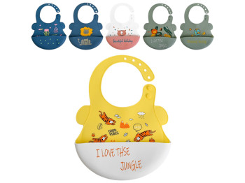 Слюнявчик силиконовый с карманом с рисунком, 23x31см