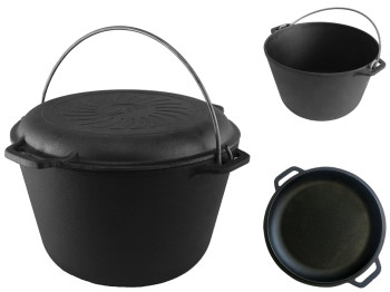 Казан туристичний чавунний Brizoll Туризм з чавунною кришкою-сковородою 8л KT08-2