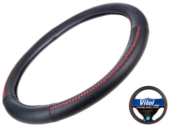 Чехол руля Vitol VLU-1909134 BK/RD размер L (39-41см) черно-красный, перфорированная кожа