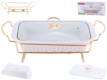 Мармит керамический Kamille прямоугольный, с подставкой 30,5х19х6см 1,3л