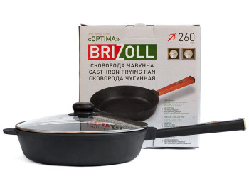 Сковорода чугунная Brizoll "Optima-Black" ст. крышка, съем. ручка D26см, 50,2х26,9х11,9см О2660-Р1-C