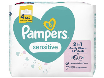 Детские влажные салфетки Pampers Sensitive, 4x52шт (208шт)
