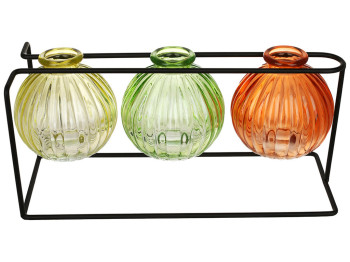 Набор ваз на металлической подставке, 26х10х13см (цена за набор 3шт)