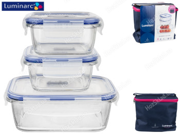 Набір контейнерів Luminarc Pure Box Active + сумка, синій (ціна за набір 4 предмети) 88891