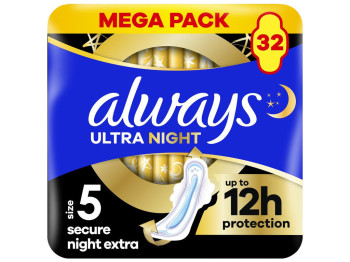 Прокладки Always Ultra Secure Night Extra с крылышками и ароматизатором, 8 капель, 32шт