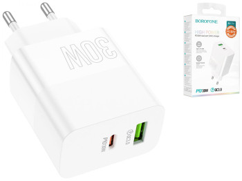 Мережевий Зарядний Пристрій Borofone BA75A Powerfull PD+QC 30W Бiлий