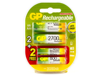 Акумулятор GP Rechargeable AA 2700mPa (ціна за блістер 2шт) + Бонус! 2 акум. AAA 800mPa