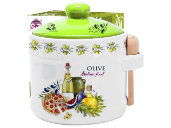 Банка для меду з дерев'яною ложкою Італійські страви керамічна 10х10х8,5см, 420мл