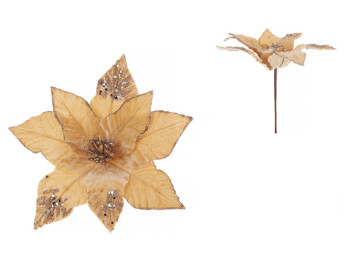 Оксамитова квітка Пуасеттія, D27см, колір - амбер із золотом