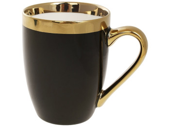 Кружка фарфоровая Золотая линия, 360мл, цвет - черный