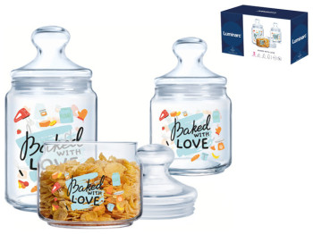 Набір банок Luminarc Club Baked With Love, 500мл, 750мл, 1л (ціна за набір 3шт) 0883314981247