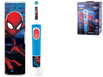 Электрическая зубная щетка Oral-B Pro Kids Spiderman (3+лет) D103.413.2KX, типа 3708+дорожный чехол,