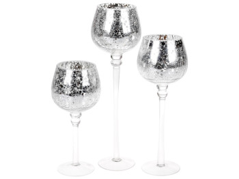 Набор подсвечников с эффектом битого стекла, 20/25/30см, цвет - серебро (цена за набор 3шт)