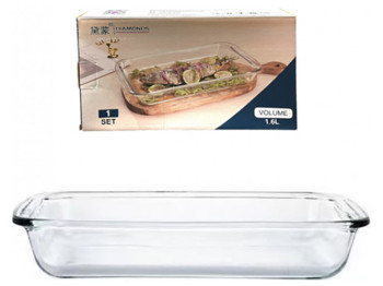 Форма для запікання, жаростійке скло, 1,6л, 29×17×5см, колір прозорий