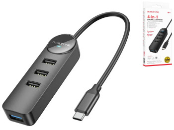 Хаб USB Borofone DH5 4-in-1 (Type-C to USB3.0+USB2.0*3)(L=0.2M) Цвет Черный