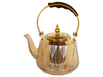 Чайник заварочный с металлическим фильтром, боросиликатное стекло, 1,2л, цвет амбер