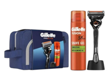Набір для гоління Gillette ProGlide з гелем fusion5 200 мл, підставкою та косметичкою