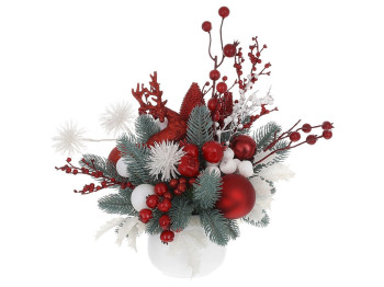 Новогодняя композиция из веток хвои, ягод и пластиковых шариков, 38см