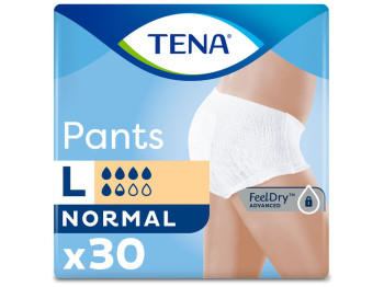 Подгузники‑трусики Tena Pants Normal, размер L, анатомическая форма, 5,5 капель, 100–135см, 30шт