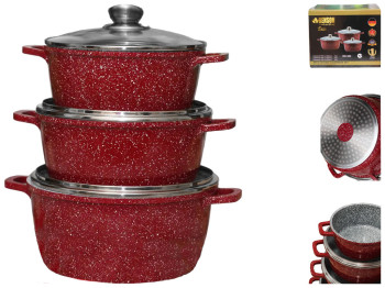 Набор кастрюль с крышками Benson гранитное покрытие, индукция, 2,2л, 3,2л, 4,2л (6 предметов)