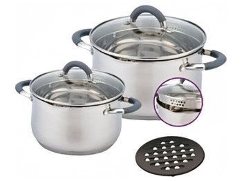 Набор кастрюль с крышкой Benson, из нержавеющей стали, 3л, 5,1л (цена за набор 5 предметов)