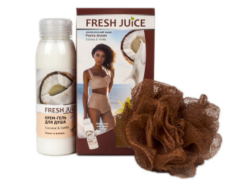Набір косметичний Fresh juice "Fancy dream" (Крем-гель для душу 300мл+Спонж масажний для тіла)