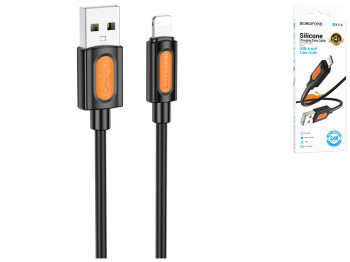 Кабель USB Borofone BX114 Silicone Lightning 2.4A, 1м, колір чорний