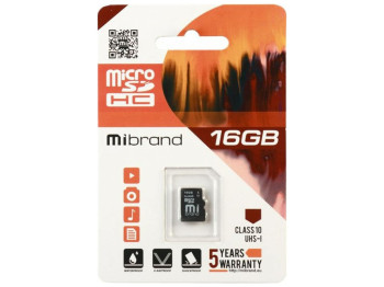 Карта Памяти Mibrand MicroSDHC 16gb UHS-1 10 Class Черный