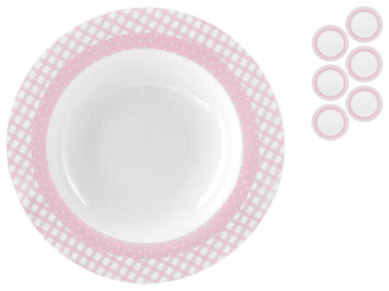Тарелка суповая фарфоровая Maestro "Клетка" pink D21,25см (цена за набор 6шт)
