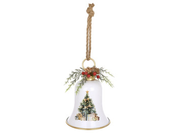 Подвеска металлическая Christmas bell с декором из хвои, 15,5×22,5см, цвет белый