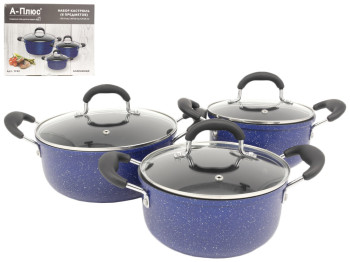 Набор кастрюль А-Плюс, антипригарное покрытие (цена за набор 6 предметов) 30156