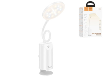 Лампа настільна з кліпсою Hoco HX10, 2W, 3000K-5000K, 1200 мАг, ABS пластик, 120×62×450мм, білий