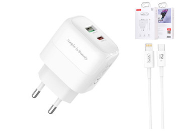 Сетевое зарядное устройство XO L137, 20 ватт, поддержка PD и QC, Type-C to Lightning, цвет белый