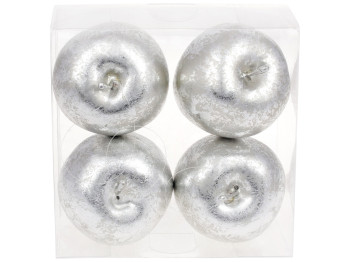 Набор подвесных декоративных Яблок, 8,5см, цвет - серебро (цена за набор 4шт)