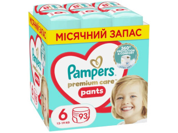 Подгузники-трусики Pampers Premium Care Pants, одноразовые, размер 6, 13-19кг, 93шт/уп