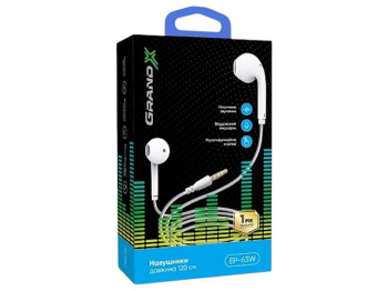Навушники вкладки з мікрофоном Grand-X, EP-63W, White