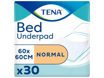 Пелёнки гигиенические Tena Bed Normal, одноразовые, нетканый материал, целлюлоза, 60×60см, 30шт