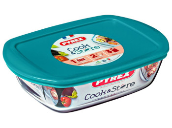 Форма Pyrex cook&store, 1.2 л, боросилікатне скло, прямокутна, з кришкою, колір бірюзовий